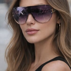 Guess Chic Purple Ombre Sunglasses With Gold And animal Print Trim.